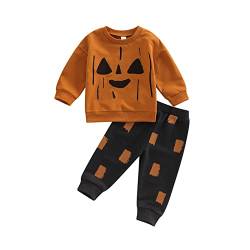 Alaurbeauty Neugeborenes Baby Jungen Mädchen Halloween Outfit Mein Erstes Halloween Kürbis Sweatshirt Oberteil Hosen mit Kordelzug Set(D-Kurkuma,2-3T) von Alaurbeauty