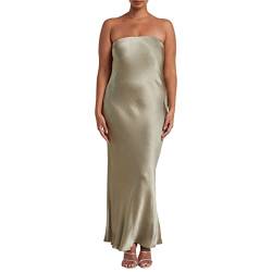 Alaurbeauty Satin Kleid Eng Damen Elegant Lang Trägerlos Maxikleid Rückenfrei Abend Kleider Formelles Cocktailkleid für Hochzeit (A-Hellgrün, Small) von Alaurbeauty