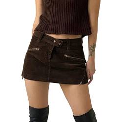 Alaurbeauty Women's Denim Skirt Y2k Mini Jeans Skirts Low Waist Sexy Cargo Denim Skirt Bodycon Short Pencil Denim Skirts with Pockets Harajuku Goth Punk Skirts (Coffee, M) von Alaurbeauty