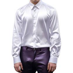 Herren Langarm Regular Fit Hemd Seide Wie Satin Kleid Seidenhemd Glänzend Solide Farbe Faltenfrei Button Down Shirts Party Abschlussball (Weiß, XXL) von Alaurbeauty