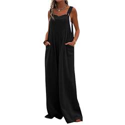 Overall Damen Sommer Lang Ärmellos Hosenträger Jumpsuit Solide Lose Hose Lässige Strampler mit Taschen Übergröße (A-Schwarz, Large) von Alaurbeauty