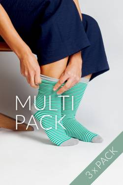3er Pack Gestreifte Socken für Frauen, Baumwolle von Albero Natur