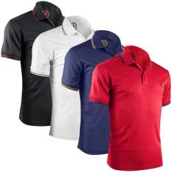 Albert Morris Herren-Poloshirt, gestreift, kurzärmelig, 4 Stück, Schwarz/Weiß/Marineblau/Rot, L von Albert Morris