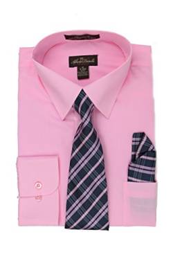 Alberto Danelli Herren Langarmshirt mit passender Krawatte und Taschentuchset - Pink - 5XL/53/55 cm Hals,91/94 cm Ärmel von Alberto Danelli