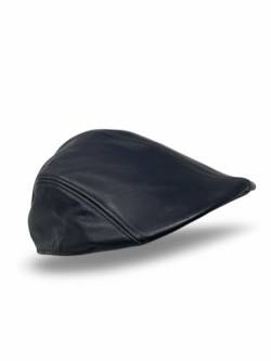 Albsales Herren Schiebermütze Flatcap Mütze Echt Leder Ledermütze Kappe Cap Schirmmütze (L (58-59cm), Schwarz) von Albsales