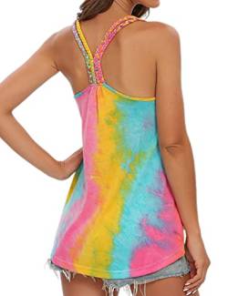 Alcea Rosea Damen Tank Top Ärmellose T Shirt Tie-Dye Sport Yoga Oberteile Sommer Beachwear Casual Lose Shirt Top S-XL (Fantasie, S) von Alcea Rosea