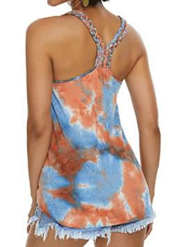 Alcea Rosea Damen Tank Top Ärmellose T Shirt Tie-Dye Sport Yoga Oberteile Sommer Beachwear Casual Lose Shirt Top S-XL (Sonnenuntergangs, Medium) von Alcea Rosea