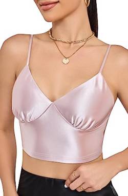 Alcea Rosea Womens Sexy Satin Tanktor Top ärmellose Camisole Bustier Clubwear BH Top Sommer (Pink, XL) von Alcea Rosea