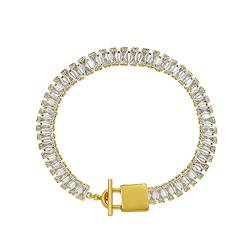 Aleasha Kristall Armband Personalisierte Schloss Schnalle 18K Gold überzogen für Frauen Mädchen Hochzeit Party Schmuck Geschenke von Aleasha