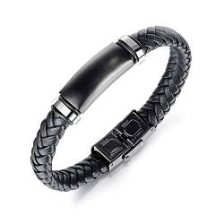 Aleasha Lederarmband Herren mit Edelstahl Verschluss ArmbäNder Geflochten Leder Schmuck Geschenk Schwarz von Aleasha