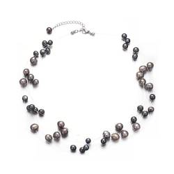 Aleasha Süßwasser Perlenkette Damen Mehrreihige Perlenkette Schwarz 5 Reihig Kurze Barocke Choker Hochzeits Boho Halskette Schmuck von Aleasha