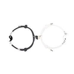 Aleasha Yin Yang ArmbäNder für Herren Damen PäRchen für 2 Segeltau Armband mit Magnetic Schmuck Geschenk Set Schwarz Weiß von Aleasha