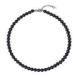 Aleasha perlenkette herren weiße schwarz perlenkette halskette damen kurze Choker silber 8mm 50-55cm Schmuck Hochzeits Geschenk (6MM-50CM, Schwarz) von Aleasha
