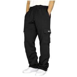 Alecony Herren Cargohose Jogginghose Fleece Gefütterte Baggy Cargo Hose Dick Freizeithose Sporthose Trainingshose Elastische Taille mit Kordelzug und Taschen Sweatpants für Männer (1-Black, XXL) von Alecony