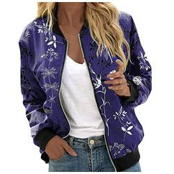 Alecony Jacke Damen, Damen Übergangsjacke Bomberjacke leicht Jacke Mantel College Baseball Jacke Sweatjacke Reißverschluss Herbst Winter Jacken kurz Casual Outwear Winterjacke (1-Purple, XXL) von Alecony