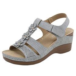 Alecony Sandalen Damen Plateau Wedge Leder Vintage Plattform Sandaletten Offener Zeh Slingback Sommer Sandals Römersandalen Outdoorsandalen Sandalen mit Blockabsatz Strandsandalen von Alecony