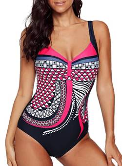 Aleumdr Badeanzug Damen Bauchweg Einteiliger Badeanzüge für Damen Sport Bademode Push Up Figurformend Schwimmanzug Damen Rückenfrei Monokini Damen sexy Badeanzug für Mollige，Rosa XL von Aleumdr