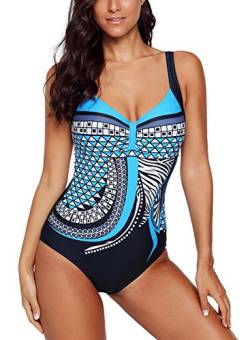 Aleumdr Badeanzug Damen Push up Bademode Bauchweg Figurformend Bandeau große Größen Rückfrei S-XXL, Blau, X-Large (EU44-EU46) von Aleumdr