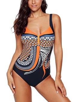 Aleumdr Badeanzug Push-Up Strandmode Damen Rückenfreie Tankini Beachwear Farbverlauf Kreuz Schnüren Versuchung, Orange, Small(EU34-36) von Aleumdr