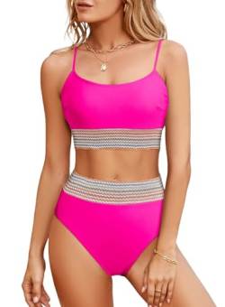 Aleumdr Bikini Damen Bauchweg Shape Badeanzug Damen Sexy Bikini-Sets für Damen Zweiteiler Push Up Bikini Oberteil mit Bikini Hose Rosa Größe Klein von Aleumdr