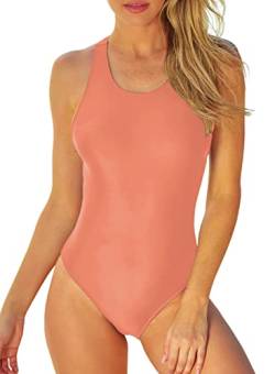 Aleumdr Damen Badeanzug Bauchweg Swimsuit Einteiliger Bademode Kreuzrücken Einfarbig Monokini A-14 XXL von Aleumdr