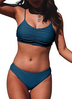 Aleumdr Damen Bikini Push up Bikini Set Einfarbig Zweiteiliger Badeanzug A-109 L von Aleumdr