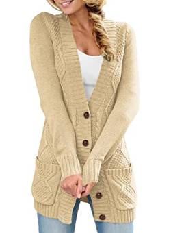 Aleumdr Damen Strickjacke Casual Cardigan Damen Strickmantel Strickpullover Herbst Winter Outwear mit Taschen und Langarm Beige M von Aleumdr