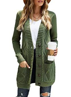 Aleumdr Damen Strickjacke Casual Cardigan Damen Strickmantel Strickpullover Herbst Winter Outwear mit Taschen und Langarm Grün L von Aleumdr