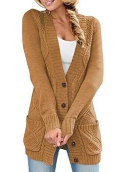 Aleumdr Damen Strickjacke Casual Cardigan Damen Strickmantel Strickpullover Herbst Winter Outwear mit Taschen und Langarm Khaki S von Aleumdr