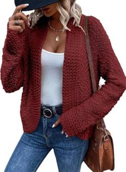 Aleumdr Damen Strickjacke Kurz Casual Cardigan Damen Herbst Strickmantel Elegant Fleecejacke Rot Größe Medium von Aleumdr