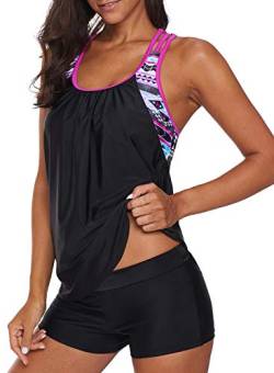 Aleumdr Damen Tankini Set Push up Damen Sport Tankini Badeanzug Bauchweg Damen Zweiteiler Bademode Set Sportlich Badeanzüge Damen Tankini Oberteil mit Badeshorts Schwimmanzug mit Cups,Lila XL von Aleumdr