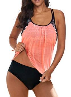 Aleumdr Damen Tankinis Bauchweg Frau Bademode Set Damen Badeanzug Tankini Set mit Dreieck Unterhosen Damen Push Up Badeanzüge Badebekleidung Zweiteiliger Bikini Set,Orange XL von Aleumdr