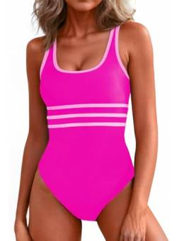Aleumdr Einteiler Badeanzug Damen Sport Bademode Bauchweg Schwimmanzug Swimsuits Rosa Größe X-Large von Aleumdr