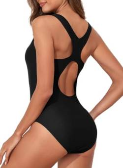 Aleumdr Einteilige Badeanzug mit Cups Damen Sport Bademode Bauchweg Monokini Push Up Shape Swimsuits Schwarz Größe Mittel von Aleumdr