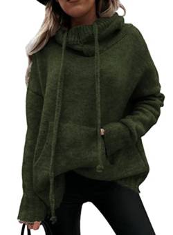 Aleumdr Hoodie Pullover Damen Elegant Kapuzenpullover Hoodie Damen Oversize Pullover Winter Strickpullover Damen Rollkragenpullover Strickpulli Sweatshirt mit Kapuze,Grün S von Aleumdr