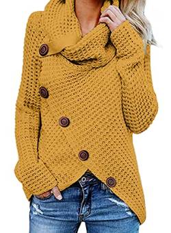 Aleumdr Rollkragenpullover Strickpullover Damen Oversize Rollkragen Pullover Grobstrick Winterpullover Strickpulli Sweater lässig Outwear Casual elegant, Gelb, Large(EU42-44) von Aleumdr