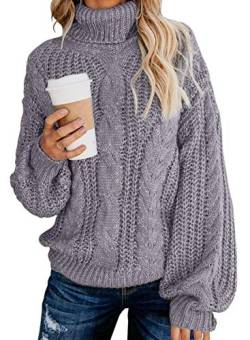 Aleumdr Rollkragenpullover Strickpullover Damen Winterpullover Oversize Rollkragen Pullover Grobstrick Strickpulli Grau L von Aleumdr