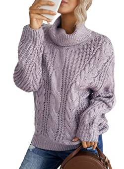 Aleumdr Rollkragenpullover Strickpullover Damen Winterpullover Oversize Rollkragen Pullover Grobstrick Strickpulli Lila M von Aleumdr