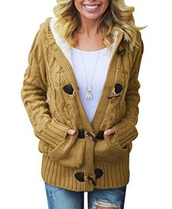 Aleumdr Strickjacke Damen Cardigan Grobstrick mit Kapuze Zopfmuster gefüttert grau Outwear Langarm für Herbst Winter grau schwarz Gestrickt Winterjacke Warm Braun L von Aleumdr