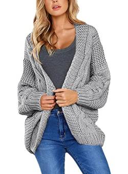 Aleumdr Strickjacke Damen Grobstrick Strickmantel Oversize strickcardigan Damen Herbst Winter Casual Open Front Sweater Cardigan Cover Up Patchwork Outwear,Grau XXL von Aleumdr