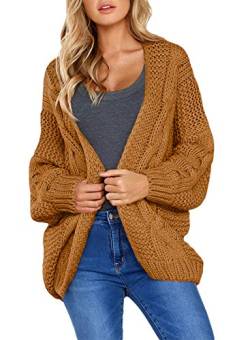 Aleumdr Strickjacke Damen Grobstrick Strickmantel strickcardigan Damen Herbst Winter Casual Open Front Sweater Cardigan Cover Up Patchwork Outwear,GelbBraun L von Aleumdr