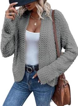 Aleumdr Strickjacke Damen Kurz Casual Cardigan Damen Herbst Strickmantel Winter Sweater Grau Größe Large von Aleumdr