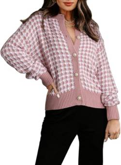 Aleumdr Strickjacke Damen Kurz Casual Cardigan mit Taste Damen Herbst Strickmantel Noos Sweater Rot Größe XX-Large von Aleumdr