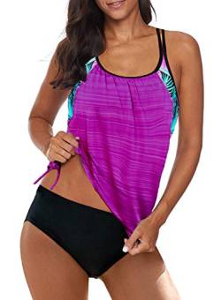 Aleumdr Tankini Damen Bauchweg Bademode Set Zweiteilig Tankinis Push up Sommer Badeanzug Damen Sportlich Tankini Set Zwei Stück Badeanzüge für Damen Bikini Set Swimsuit mit Cups,Lila XXL von Aleumdr