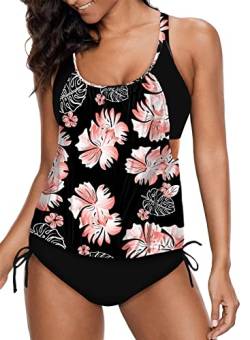 Aleumdr Tankini Damen Push up Bademode Set Zweiteilig Sport Tankini Damen Bauchweg sexy Bikini Set Damen Sportlich Tankini Set,Schwarz M von Aleumdr