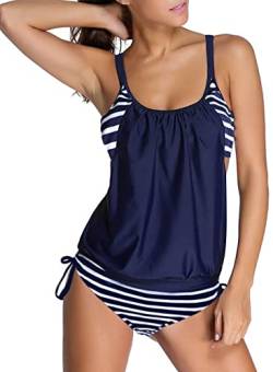 Aleumdr Tankini Damen bauchweg Bademode Set zweiteilig Push up mit Einstellbarer Bikinislip Tankini Top Soft Cups, Dunkelblau, XX-Large(EU50-EU52) von Aleumdr