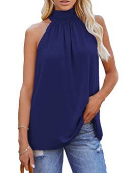 Aleumdr Tops Damen Ärmellose Tank Top Neckholder Weste T Shirt Lose Bluse Elegant Weste Sommer (Navy blau-2XL) von Aleumdr