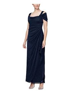 Alex Damen Long Cold Shoulder Dress (Petite And Regular Sizes) Kleid fr besondere Anlsse, Dunkles Marineblau Glitter, 36 EU von Alex