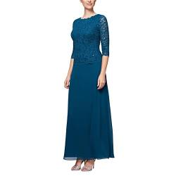 Alex Damen Long Mock Dress With Full Skirt (Petite and Regular Sizes) Kleid fr besondere Anlsse, Pfau, 46 EU von Alex