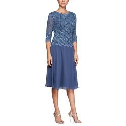 Alex Damen Plus-size T-length Lace Mock Dress Kleid fr besondere Anlsse, Wedgewood, 44 Große Größen EU von Alex